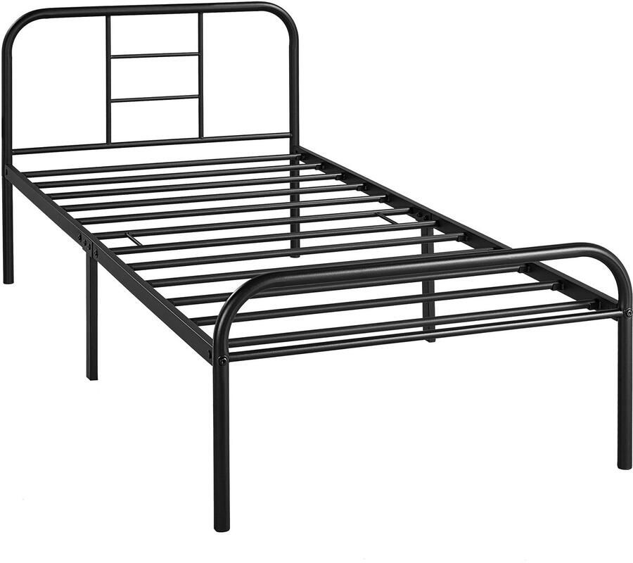 90 x 190 cm metalen eenpersoonsbed logeerbed met lattenbodem metalen bedframe met hoofdeinde bedframe voor logeerkamer slaapkamer slaapzaal zwart