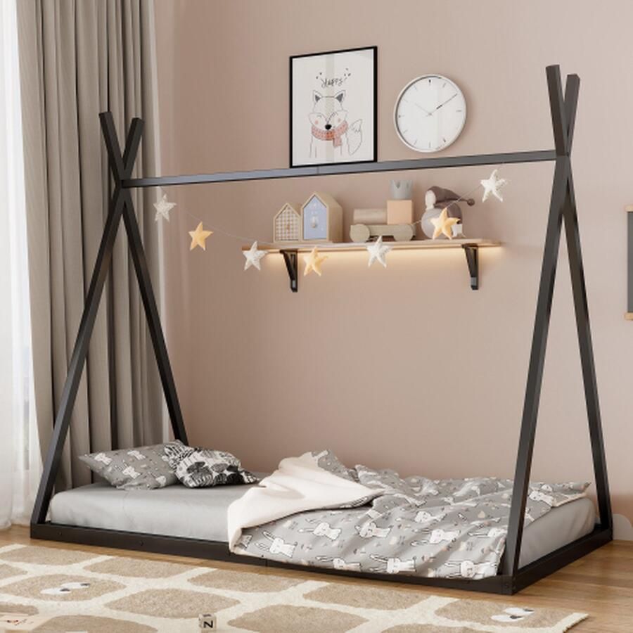 90*200cm ijzeren framebed kinderbed driehoekige vorm zwart