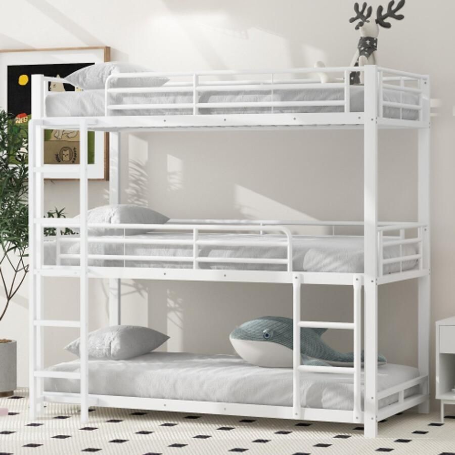 90x200cm bedframe metalen bed stapelbed ijzeren bed driedubbel stapelbed voor kinderen tieners en volwassenen wit