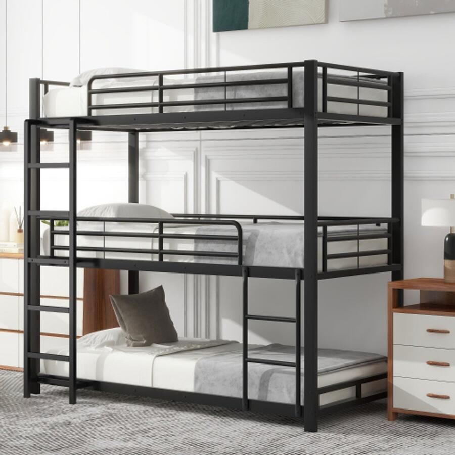 90x200cm bedframe metalen bed stapelbed ijzeren bed driedubbel stapelbed voor kinderen tieners en volwassenen zwart