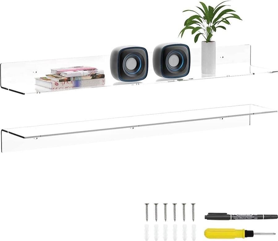 91 5 cm heldere lange zwevende planken voor muur acryl lange wandplank wandgemonteerde planken voor planten radio funko pop boeken fotolijst klok cosmetica toiletartikelen set van 2