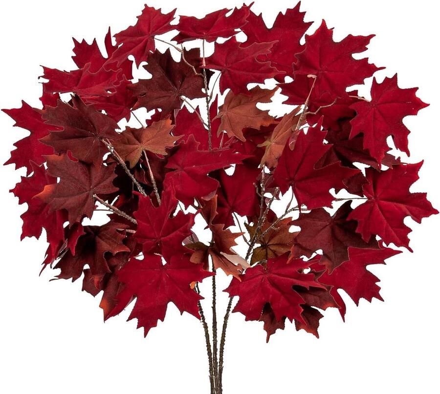 94cm Fluwelen Kunstmatige Esdoornbladeren Takken Lange Stengel Herfst Bladeren Stam Rood Faux Esdoornblad Herfst Decoraties Tafel Middenstuk Thanksgiving