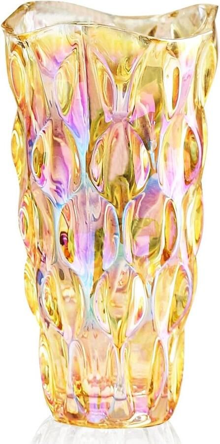 Allecto premium Glazen vaas 95 inch voor bloemen Morden design Onbreekbaar Bloemenvaas voor tafels Kleurrijk Vintage Heldere roos Boeket vaas Unieke geschenken Goud