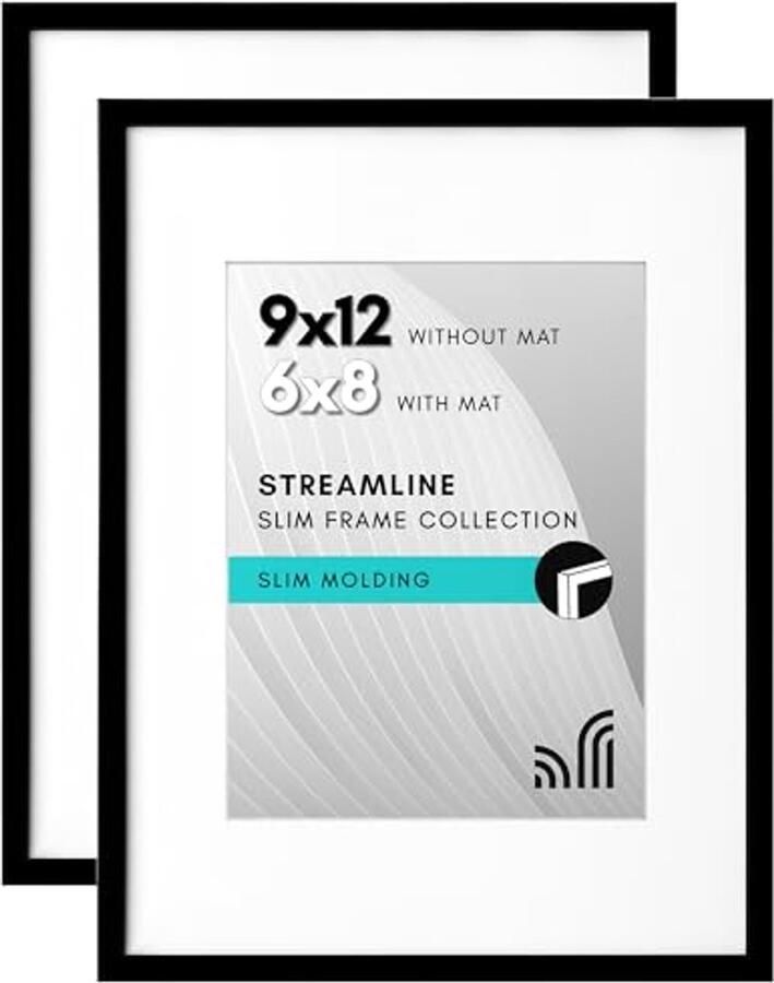 9x12 Foto lijst zwart Set van 2 Dunne rand voor 6x8 en 9x12 foto's Horizontaal en verticaal voor aan de muur en op tafel