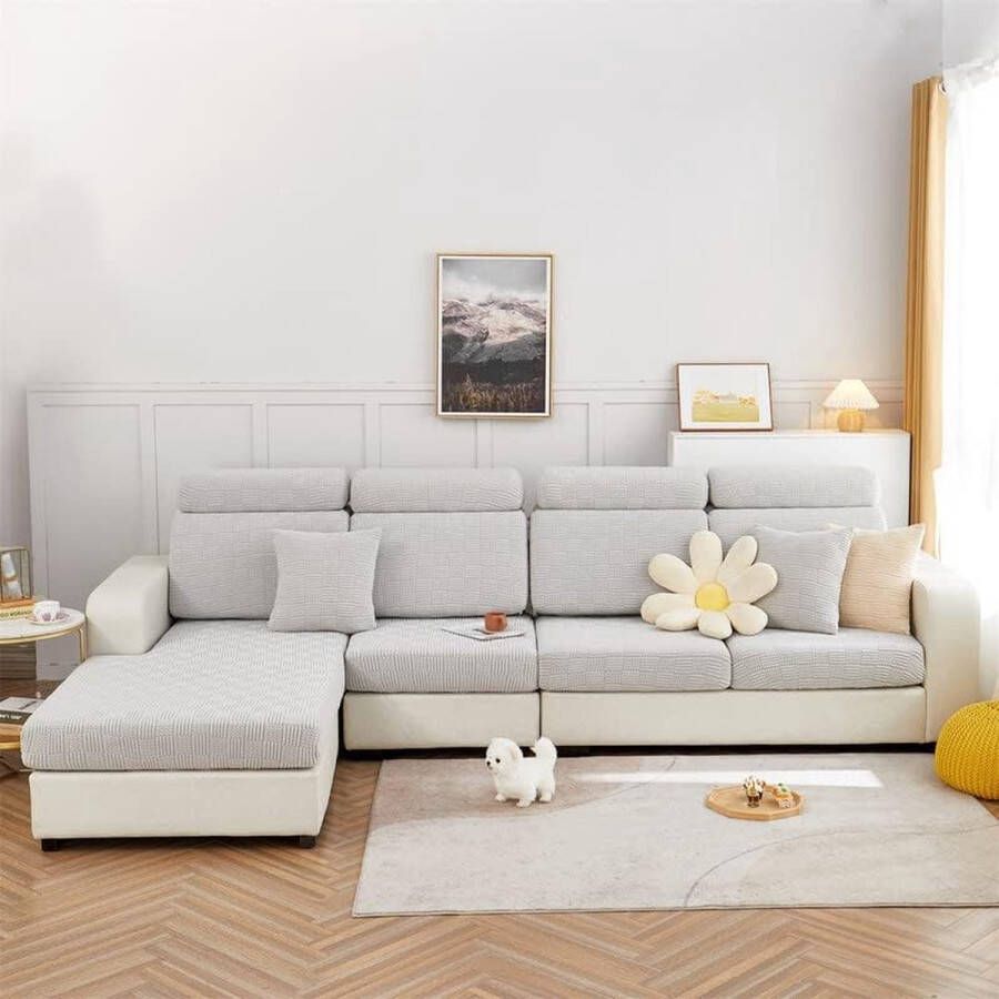 Sofa Zitkussen hoezen universele stretch bankhoezen bankhoes L-vorm zachte hoes voor bank chaise hoezen bankkussenbeschermers (lichtgrijs cookie) - Foto 2