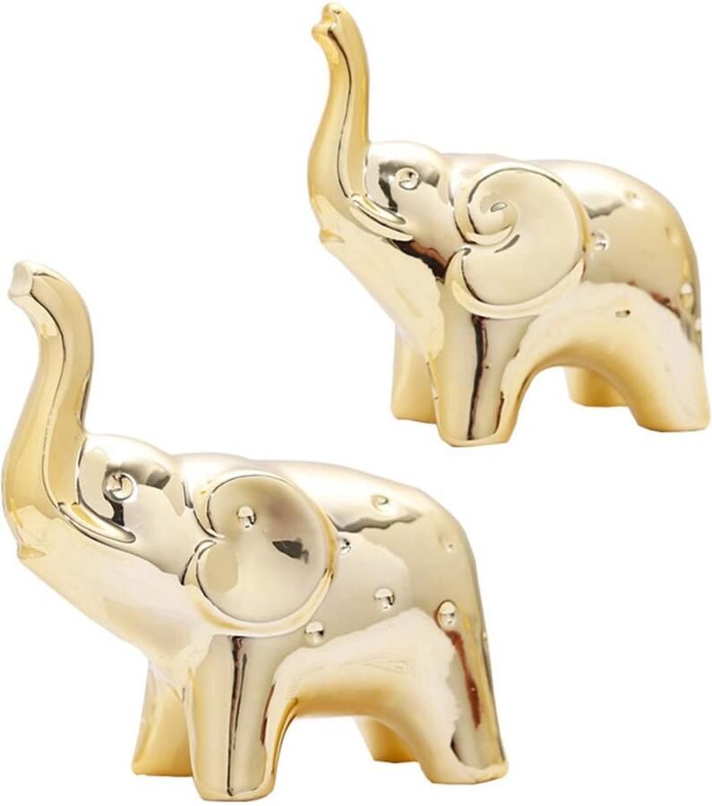 A Pair Elephant Statue Home Decor Modern Style Elephant Figurines Mother Child Elephant Decorative Home Accessories for Office Desktop Bookshelf Living Room (Gold)