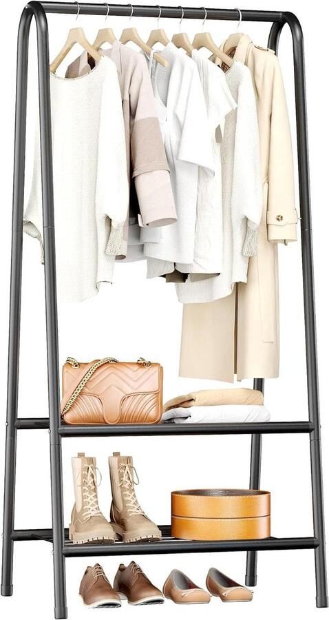 Metalen Kledingrek met Dubbele Bodemplank A-Vormige Structuur Zwart