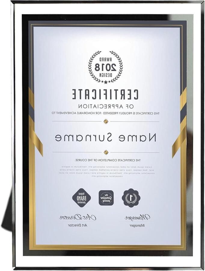 A4 Fotolijst Zilver 21 x 297 cm Glazen Bruiloftfoto's Certificaten Frame voor Tafel of Muur Display