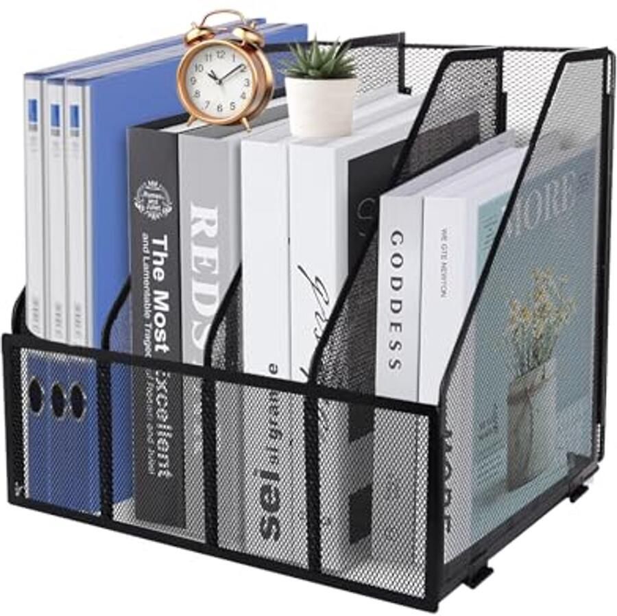A4 Mesh Metalen Tijdschriftenhouder 4 Vakken Documenthouder voor Bureau