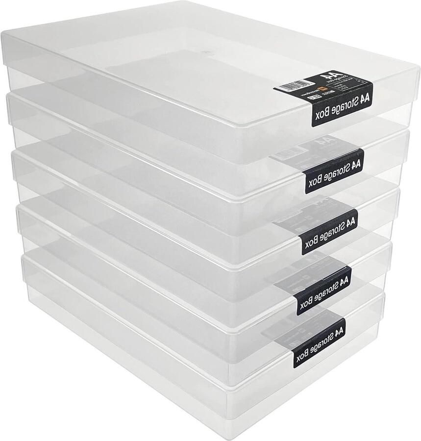 A4 Plastic Storage Boxes with Lids for Artist Supplies Paper and Cardboard 3.6 Litre Capacity (Clear-Transparent)