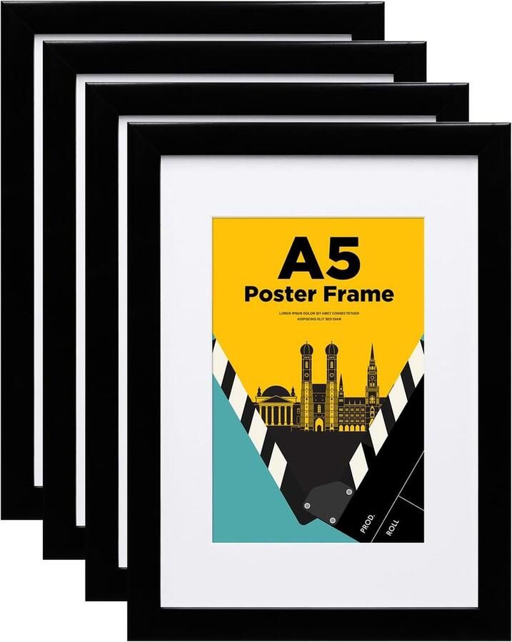 A5 Fotolijst Set Houten Lijst Voor Tafel- en Wandmontage 4 Stuks Zwart Compisiethout