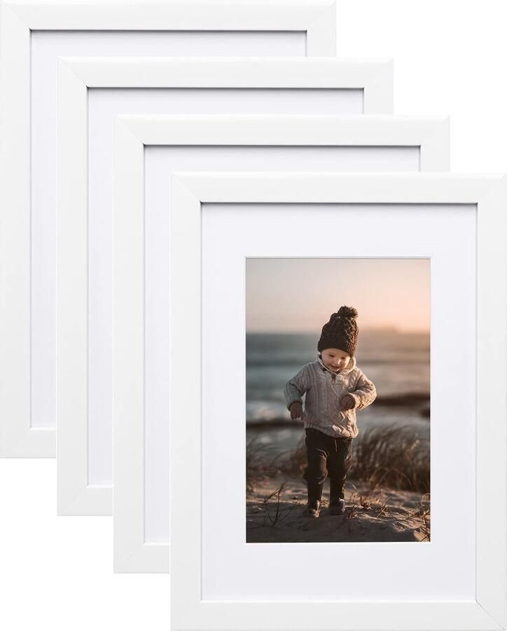 A5 fotolijsten set van 4 fotolijst met echt glas fotolijst van composiethout voor tafel en wandmontage wit