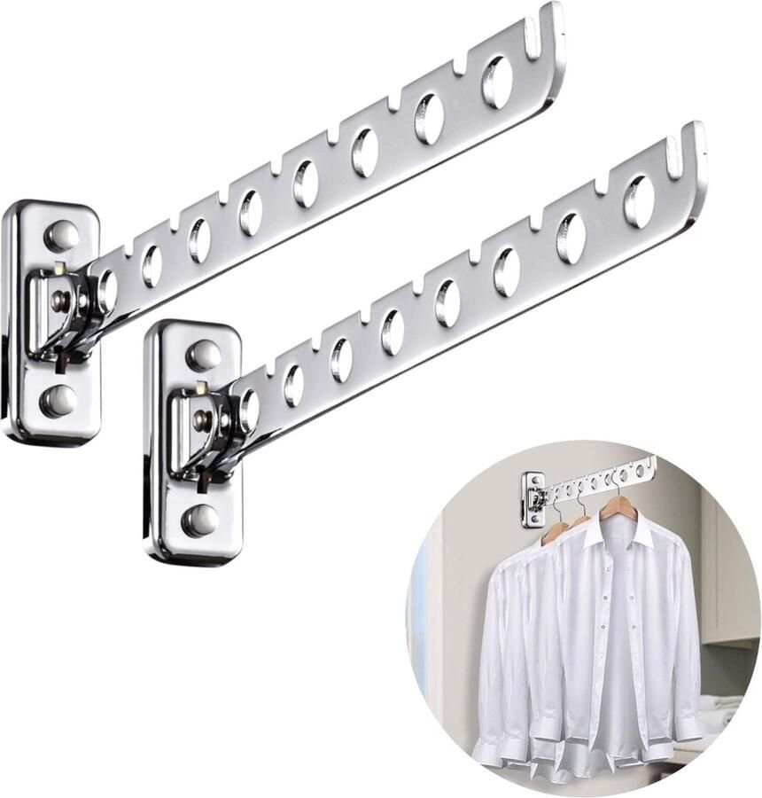 Aan de muur bevestigde kledingrek roestvrijstalen kledinghaak droogrek kledingrek draaibare ruimtebesparende kledingrek voor slaapkamer badkamer wasruimte gepolijst chroom