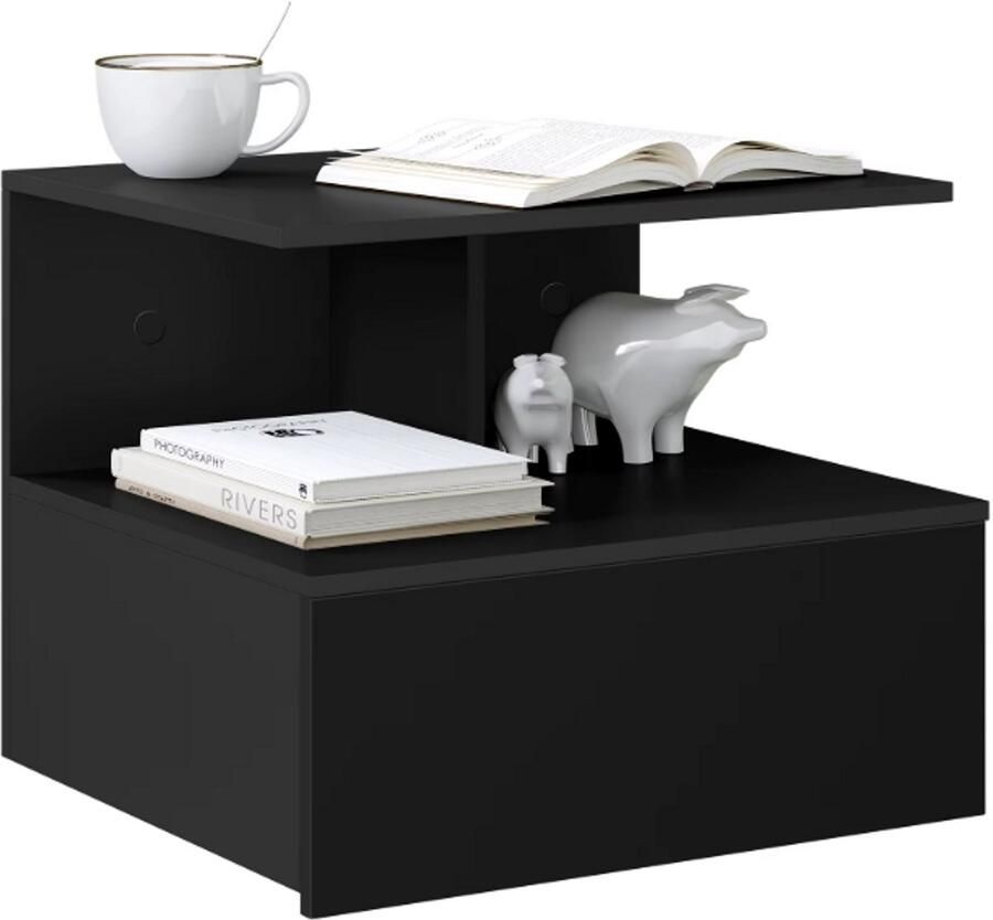Aan De Muur Gemonteerd Nachtkastje Zwevend nachtkastje Ruimtebesparend bijzettafeltje E1 Houtmateriaal 40 cm x 31 cm x 35 cm Zwart