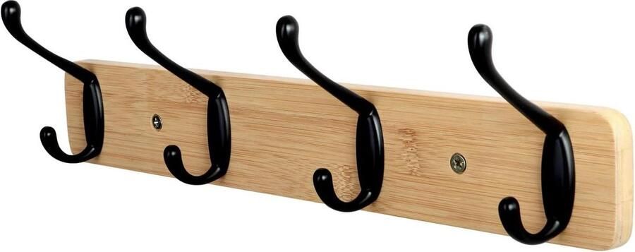 Aan de muur gemonteerde houten kapstok met 4 haken voor entree badkamer slaapkamer keuken. Kapstok