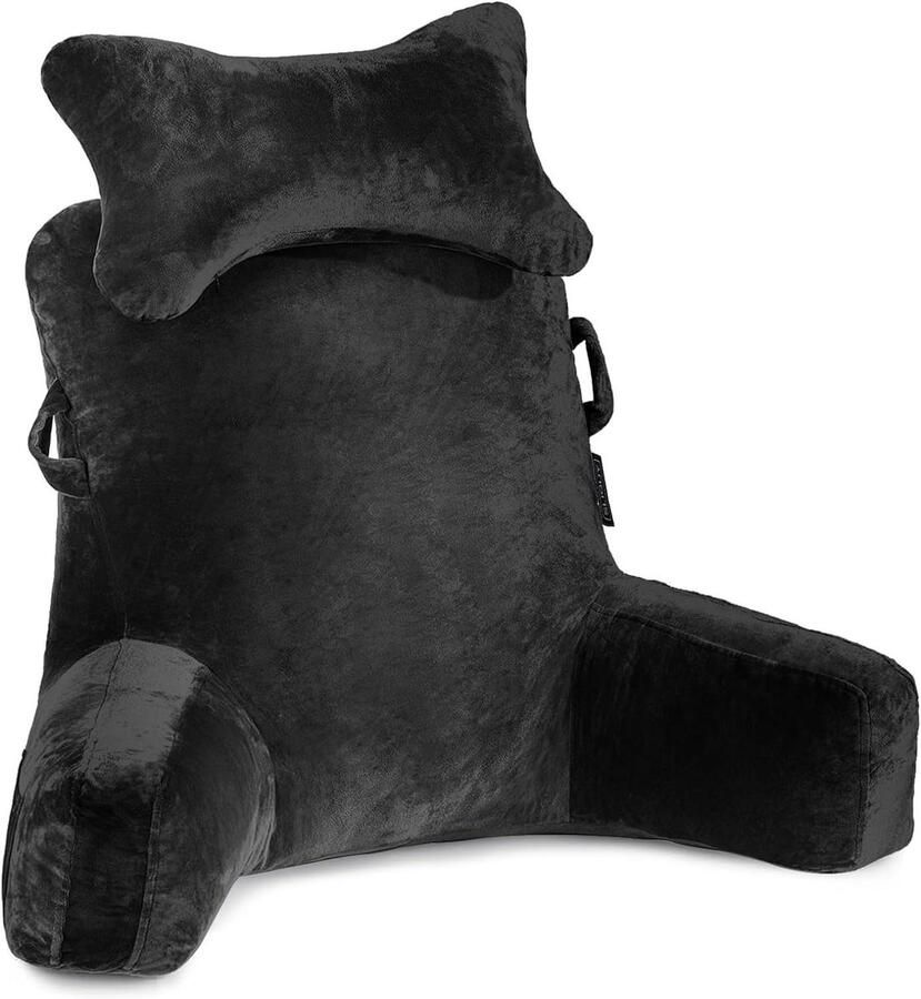 Aangepaste titel:Leeskussen met nekrol en hogere steunarm voor zitten in bedbank of vloerrugleuning volwassen rugkussen voor lezen tv kijken gamen en ontspannen (zwart)