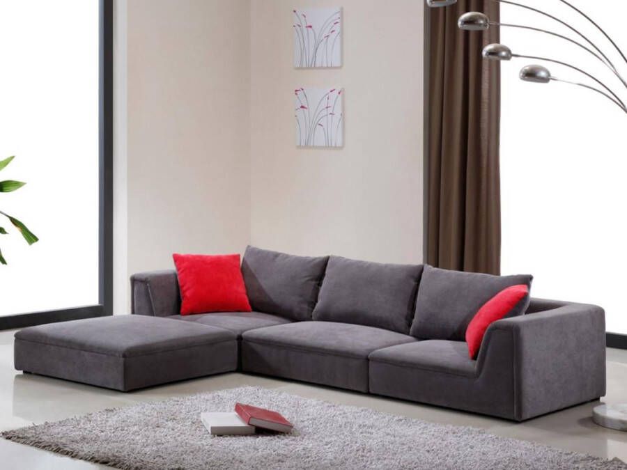 Aanpasbare zitbank van stof HOUSTON grijs L 246 cm x H 55 cm x D 164 cm