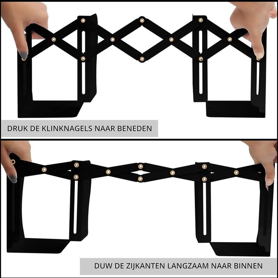 Aanpasbare Zwart Metalen Zware Kwaliteit Boekensteunen Uitrekbaar tot op 41 cm Anti-slip Boekenstandaard voor Boeken Cd s Planken Kantoor Bibliotheek Huis en School boekensteun