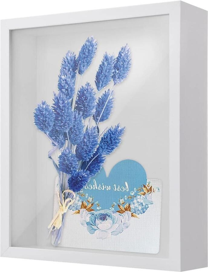 Aanpassing titel: Fotolijst met diepte 22 x 27 cm voor 3D-afbeeldingen Voor tafel en muur Vitrine voor medailles bloemen en aandenken om te knutselen Wit