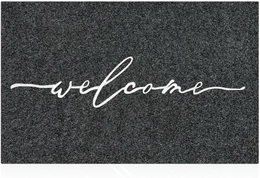 AAZZKANG Welkom Deurmat Buiten Binnen Deurmat met Duurzame Antislip Rubberen Achterkant Ultra Absorberend Modder Gemakkelijk te Reinigen Voordeur Entree Mat Grijs