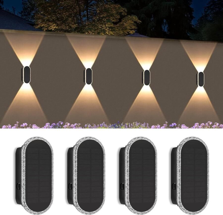 A.bigwhale Solar Wandlampen voor Buiten 4 Stuks Waterdicht