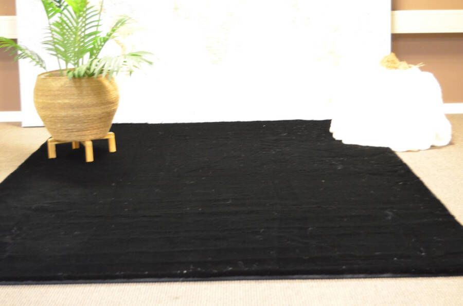 Messermann ABSA Vloerkleed 200x300 Vloerkleed woonkamer Vloerkleed slaapkamer Tapijt woonkamer -Zwart- Fluffy Faux fur Extra dik vloerkleed- superzacht Tapijt Slaapkamer Vloerkleed Babykamer