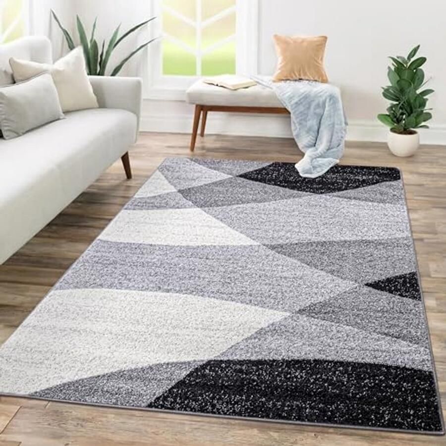 Abstract Geometric Carpet Modern Living Room Rug 80x150 cm Grey