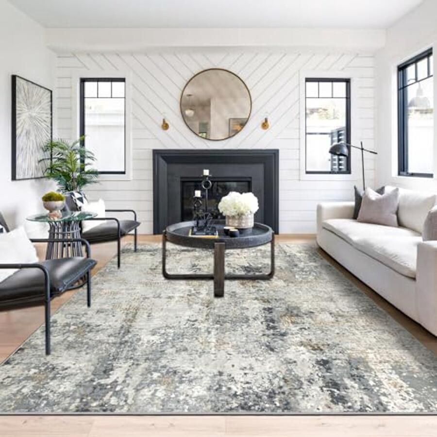 Abstract Grijs Goud Tapijt 160 x 230 cm Antislip Laagpolig Wasbaar Vloerkleed voor Woonkamer en Slaapkamer