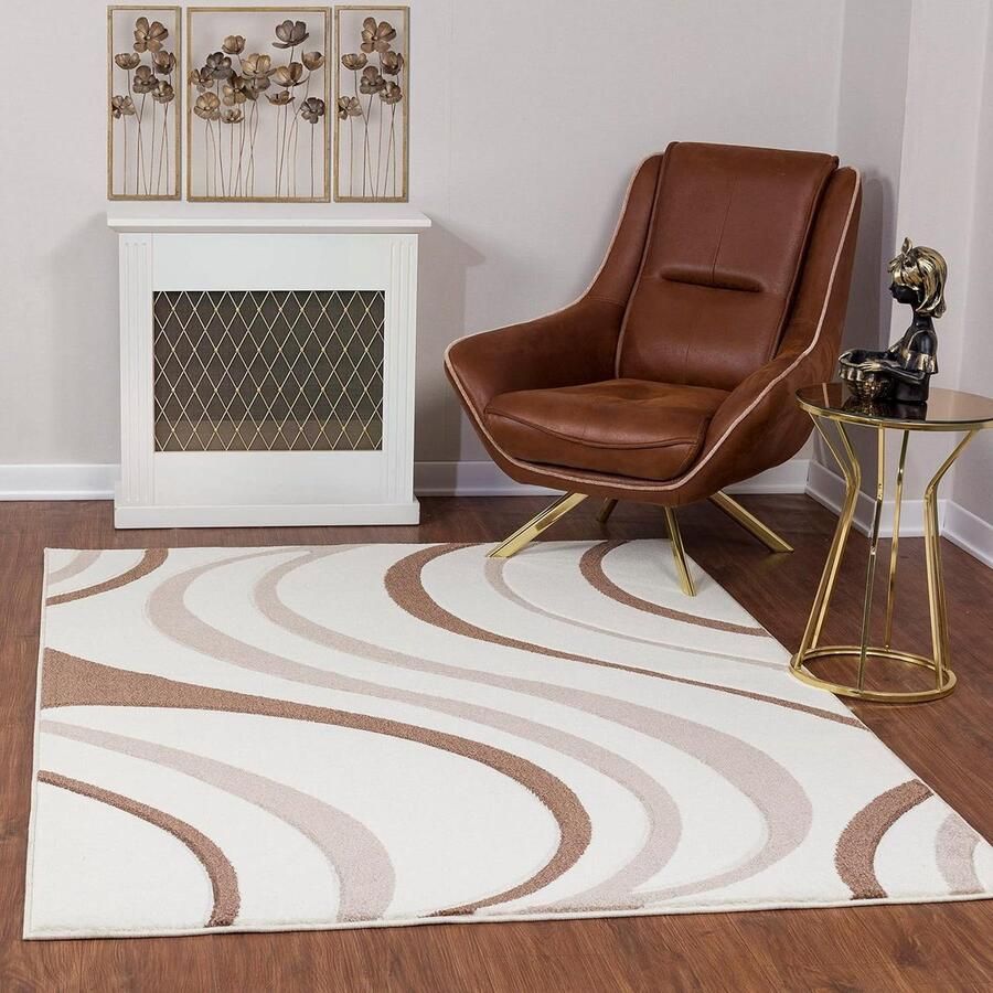 Abstract Marmeren Tapijt Surya Arles Vloerkleed voor Woonkamer Eetkamer Lounge Modern Luxueus Zacht Onderhoudsvriendelijk Groot 120x170cm Wit Bruin vloerkleed