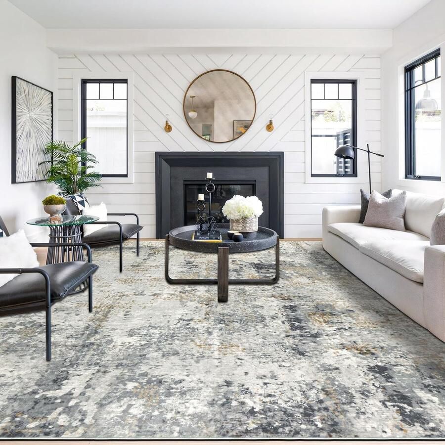 Abstract Tapijt Grijs Goud 200 x 300 cm Antislip Laagpolig Wasbaar