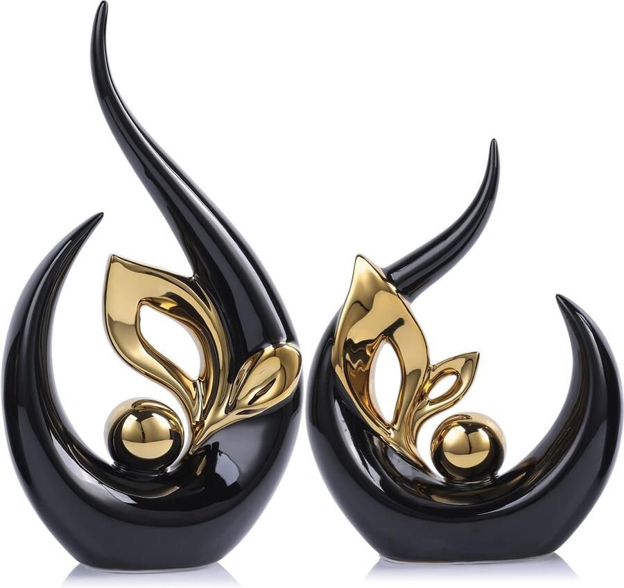 Abstracte keramische sculpturen 24 cm hoog voor planken en tv-meubels gouden accenten entertainmentcentrum voor open haard salontafel eettafel