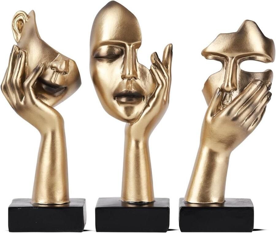 Abstracte kunst beeldjes set van 3 zwart goud moderne woonkamer decoratie kleine sculpturen voor thuis esthetische interieuraccessoires zwevende plank decoratie salontafel accent bureau en badkamer ornamenten 6 inch