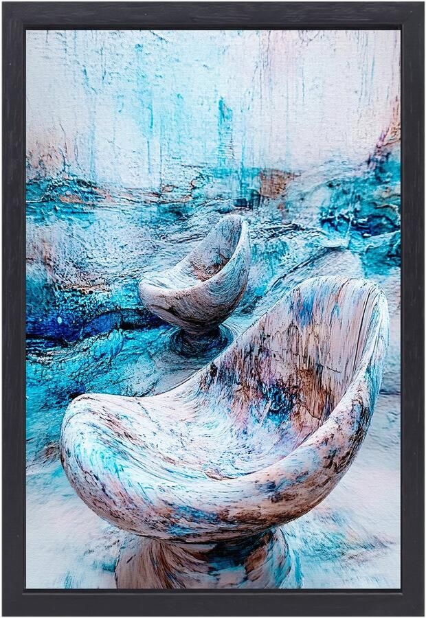 Abstracte stoelen met blauwe texturen Abstractie schilderij Canvas schilderijen stoel Abstract expressionisme Canvas kunst met baklijst Klassiek schilderijen canvas met baklijst 50x70 cm