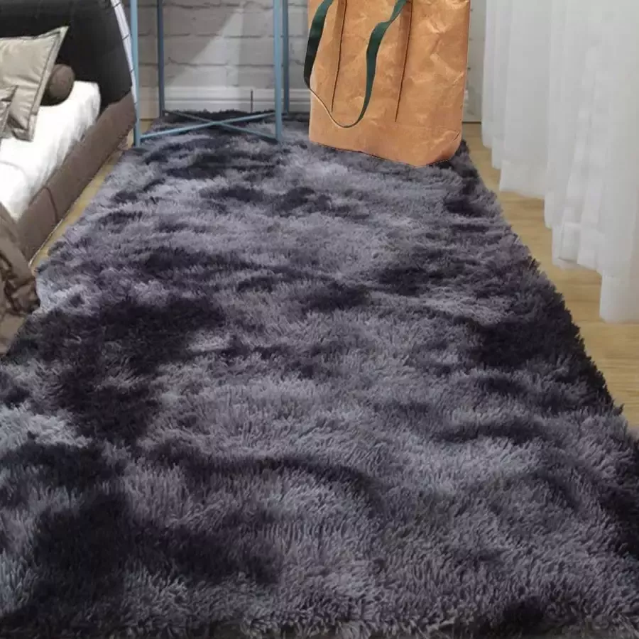 ABWXN Pluizig tapijt 60 x 120 cm shaggy hoogpolig tapijt voor slaapkamer woonkamer tieners meisjeskamer donkergrijs