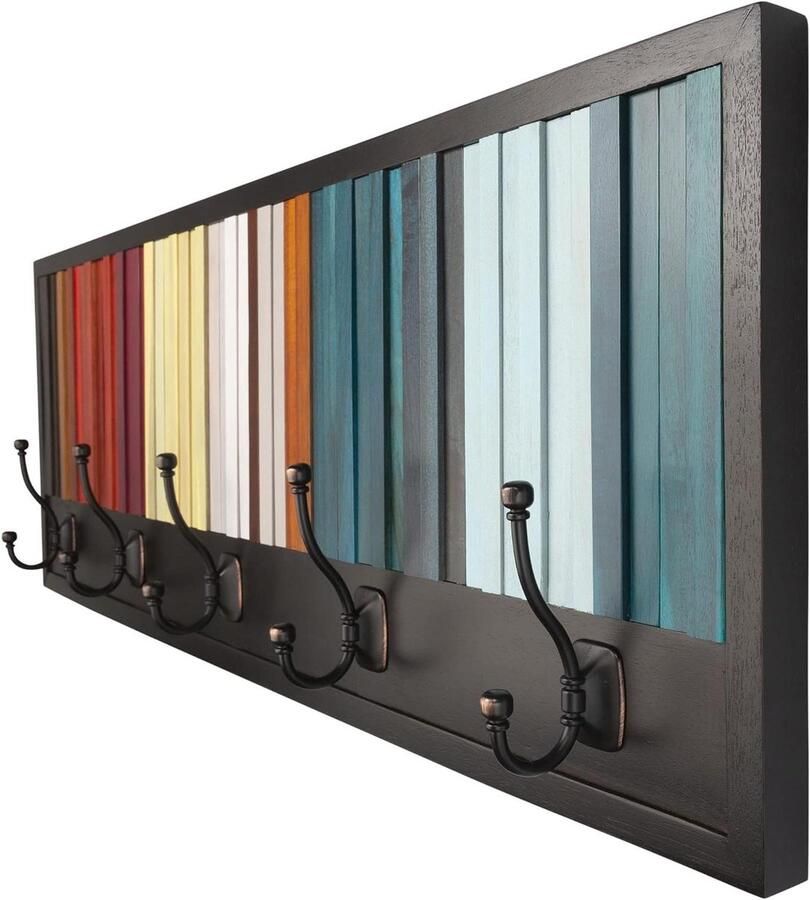 Acacia Wood Wall Coat Rack 100 x 35 cm with 5 Hooks for Entrance Hall