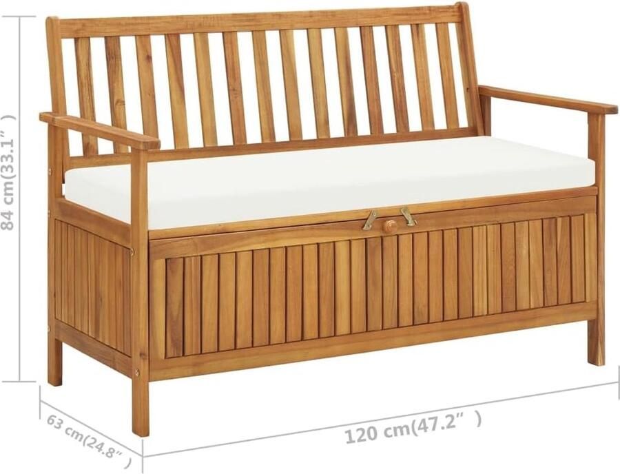 Acaciahouten Opbergbank met Zitkussen Comfortabele Halbank met Opbergruimte