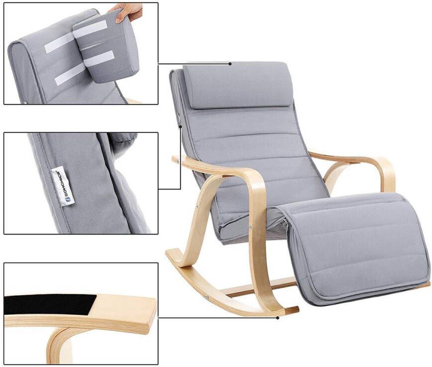 Fauteuil of Schommelstoel met 5 Verstelbare Standen Niet elektrische Voetensteun Tot 150 kg Puur Katoen Lichtgrijs