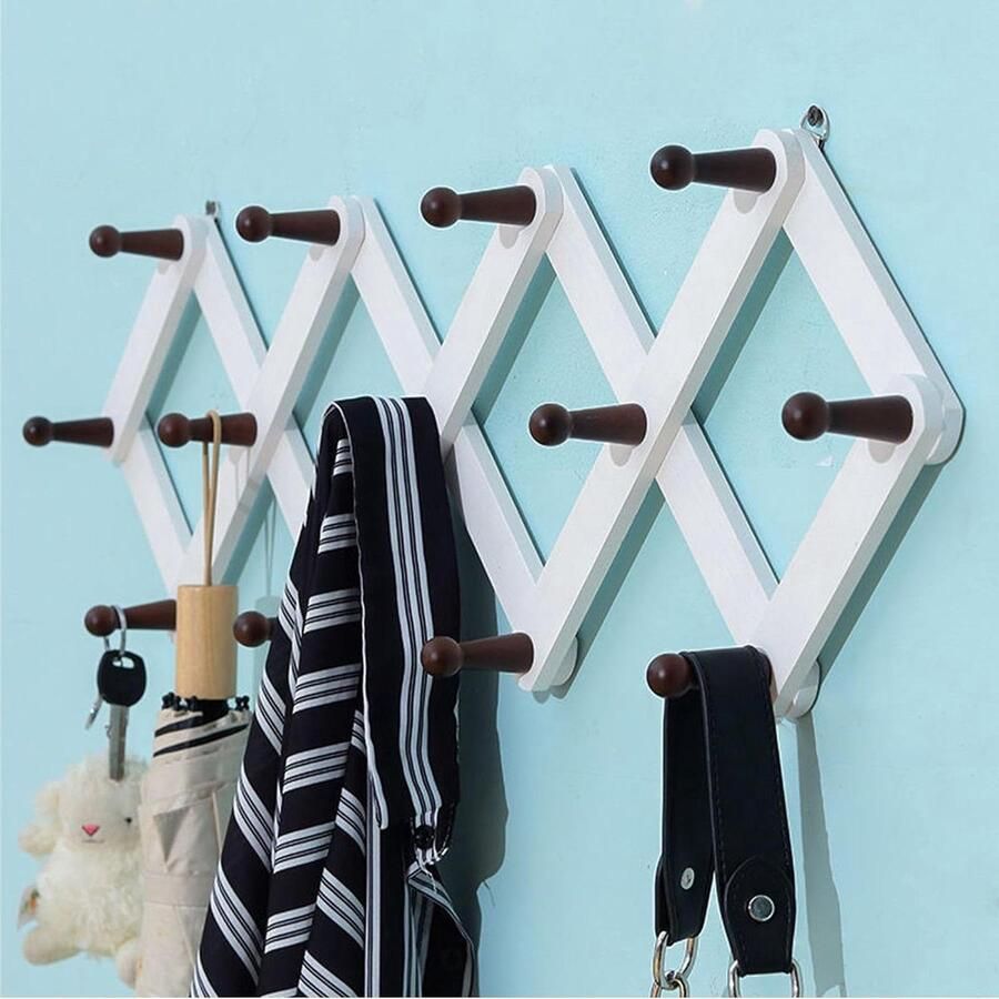 Accordeon Wandhanger kapstok met 13 haken geschikt voor sleutels en accessoires 1 stuk massief hout