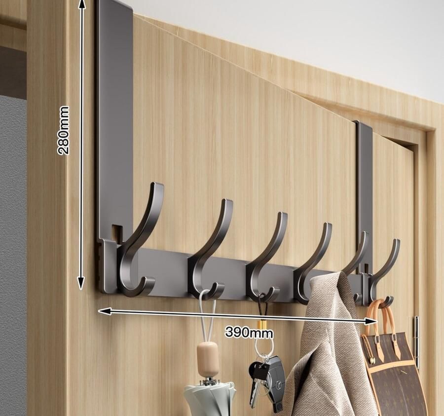 Achter de deur kapstok Stevige deurhanger Aluminium heavy duty deur opbergrek Met 5 haken Lengte 28cm Geschikt voor badkamer slaapkamer keuken Voor het ophangen van handdoeken jassen tassen
