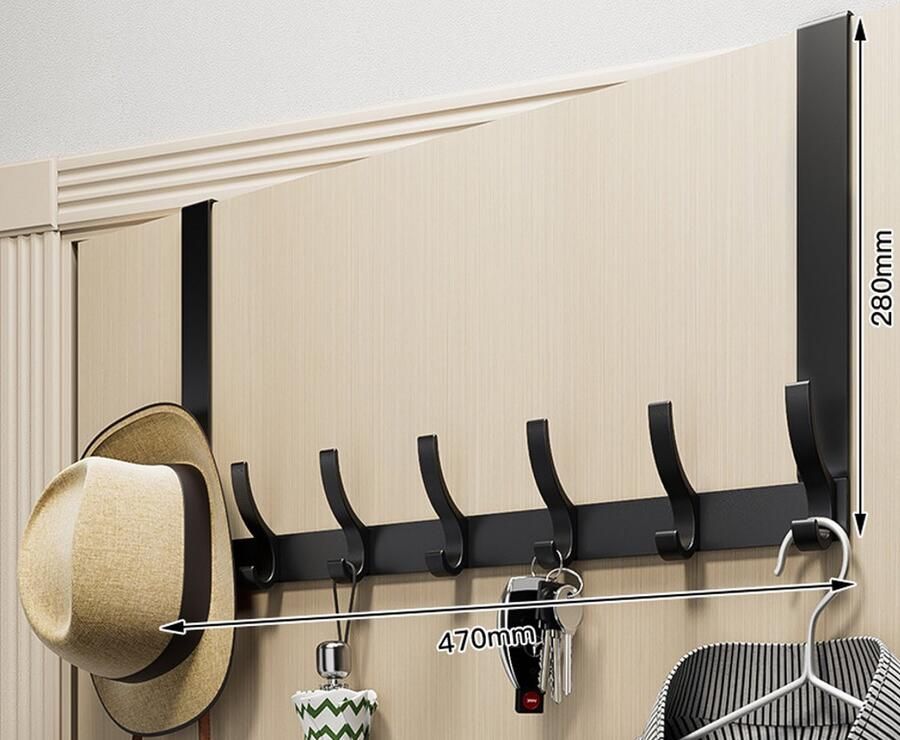 Achter de deur kapstok Stevige deurhanger Aluminium heavy duty deur opbergrek Met 7 haken Lengte 28cm Geschikt voor badkamer slaapkamer keuken Voor het ophangen van handdoeken jassen tassen