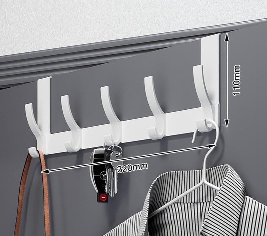 Achter de deur kapstok Stevige deurhanger Aluminium heavy duty deur organizer Met 5 haken Eenvoudig te installeren Geschikt voor badkamer slaapkamer keuken Voor het ophangen van handdoeken jassen tassen Grijs-5 haken 32*11cm - Foto 2