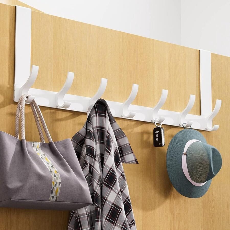 Achter de deur kapstok Stevige deurhanger Aluminium heavy duty deur organizer Met 7 haken Eenvoudig te installeren Geschikt voor badkamer slaapkamer keuken Voor het ophangen van handdoeken jassen tassen Grijs-7 haken 47*11cm