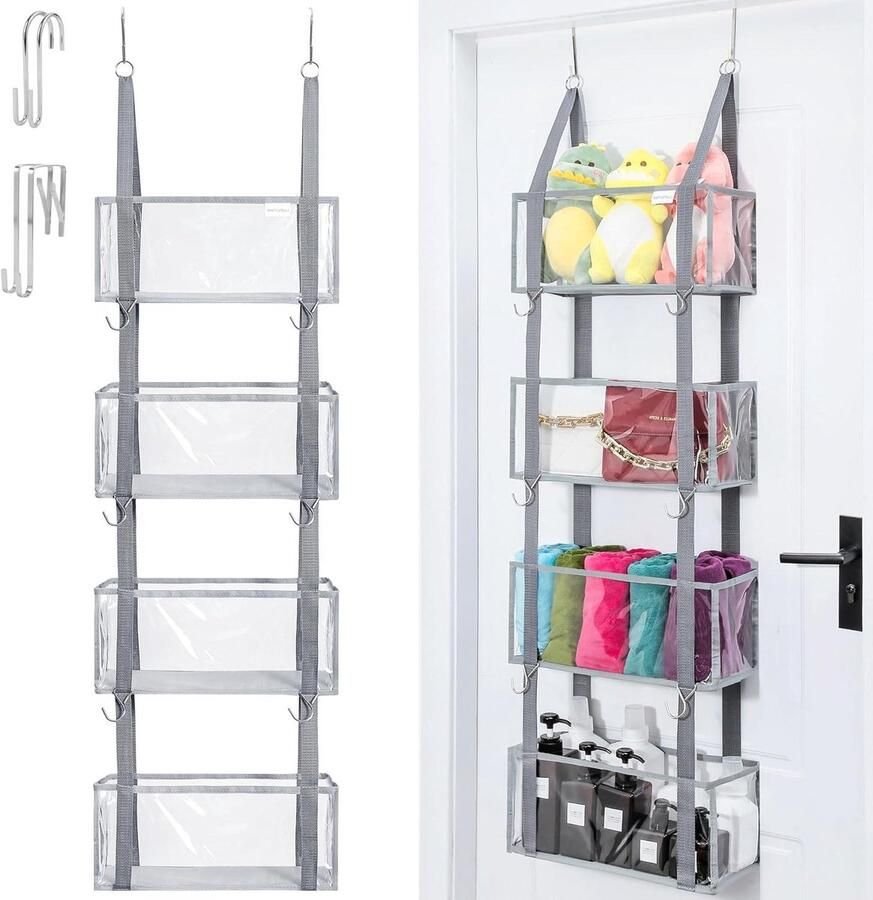 Achterkant van de deur organizer met 4 grote doorzichtige zakken Dual-use opknoping of muur monteerbare opslagplank