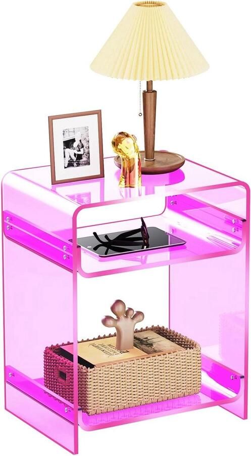 Acryl bijzettafel Doorzichtige bijzettafel 1 stuk Roze Acryl 30 x 40 x 50 cm