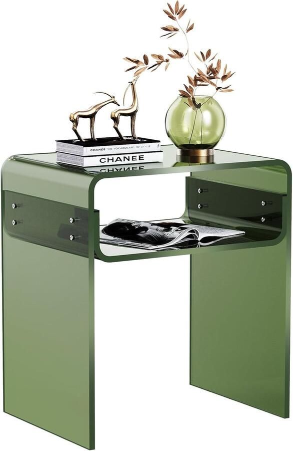 Acryl bijzettafel nachtkastje transparant U-vormige tafel voor slaapkamer en woonkamer 40 x 30 x 50 cm (groen)