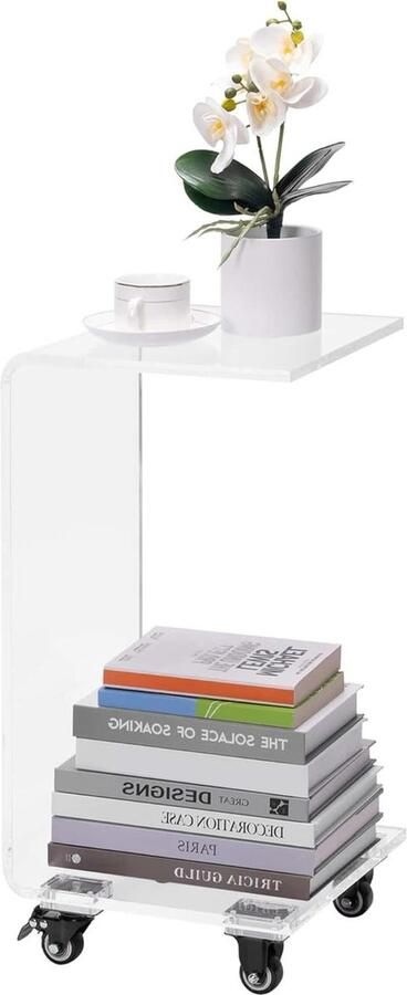 Acryl bijzettafel op wieltjes Roltafel voor onder bank en bed Laptop tafel 66 x 30 x 30 cm Transparant