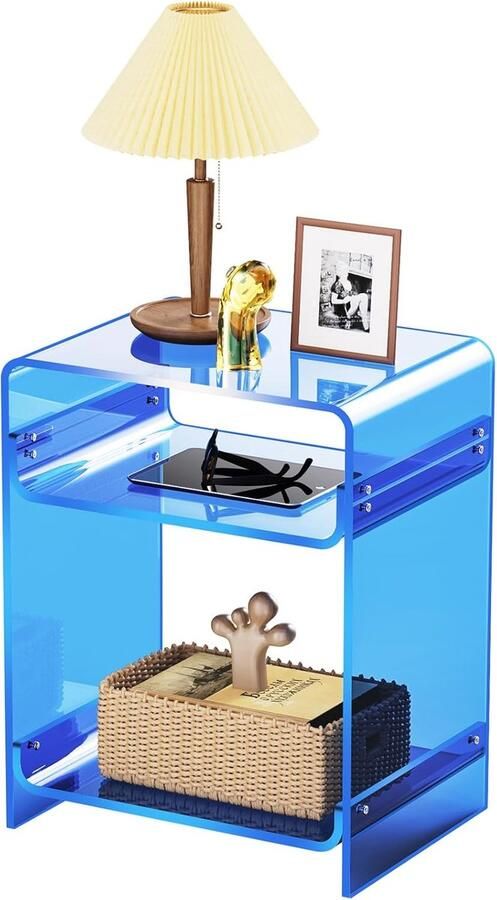 Acryl bijzettafel transparante bijzettafel nachtkastje 30 x 40 x 50 cm (blauw)