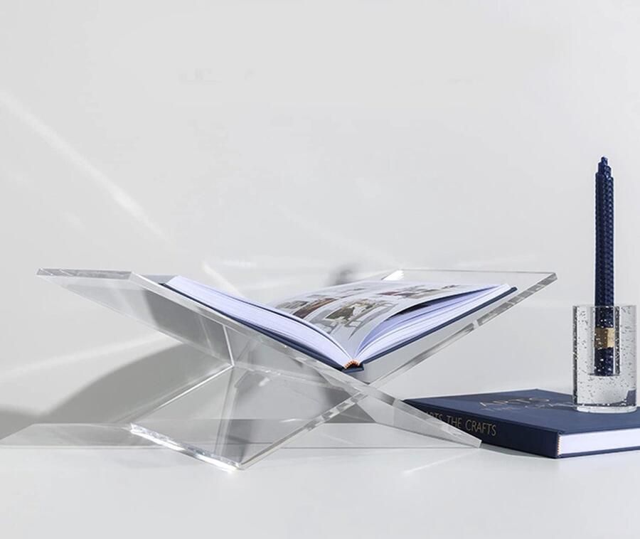 Acryl boekhouder transparante receptenhouder X-vormig boekendisplay standaard kookreceptafbeelding 1 bureau accessoire tijdschriftenstandaard boekenstandaard plexiglas