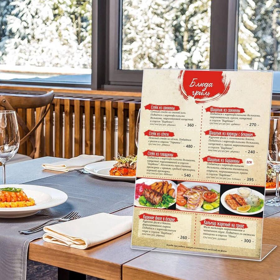 Acryl bordenhouder doorzichtige tafel bordenhouder schuine achterkant fotolijst menudisplayhouder flyer documentpapier displaystandaard voor kantoor school restaurant 21 6 x 27 9 cm 6 stuks