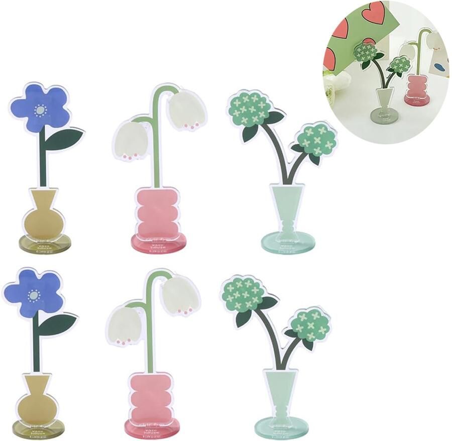 Acryl bureau memo houder standaard 6 stuks schattige bloemen tafel foto display clip voor thuiskantoor foto memo kaarten papieren notitie ansichtkaarten display